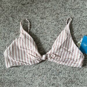 O'Neill Tan White Striped Bikini Swim Top Size XL NWT
